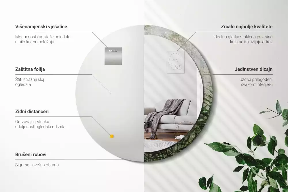 Ronde spiegel met decoratie Varenbladeren