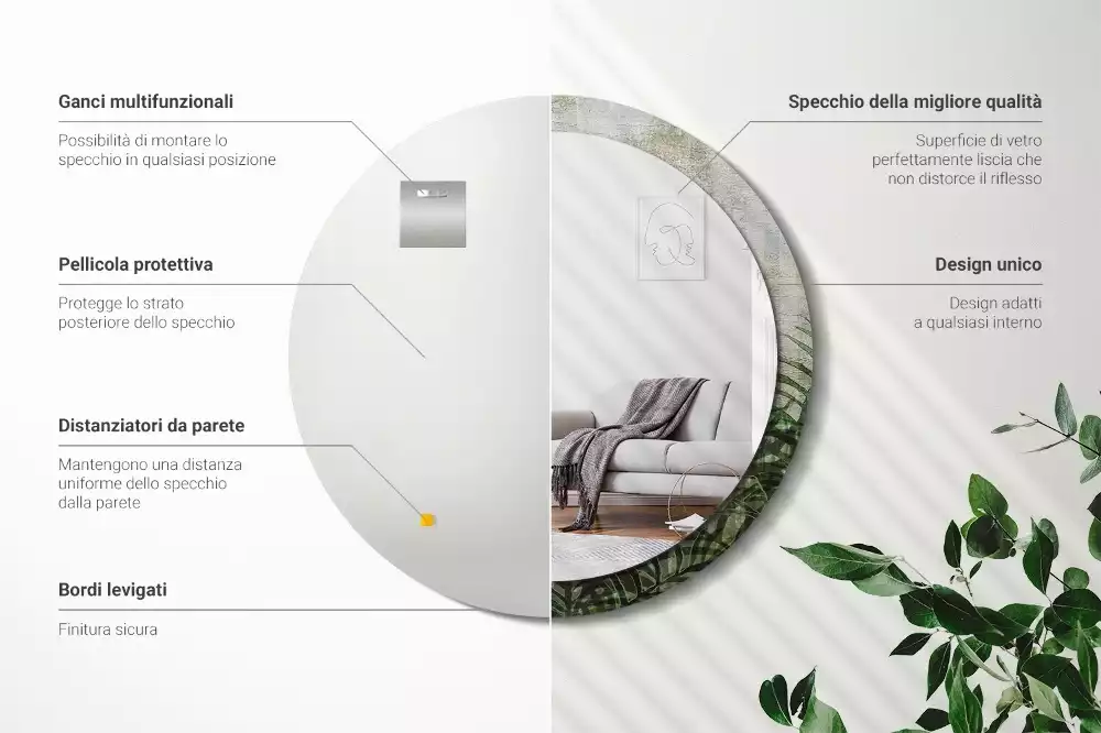 Ronde spiegel met decoratie Varenbladeren