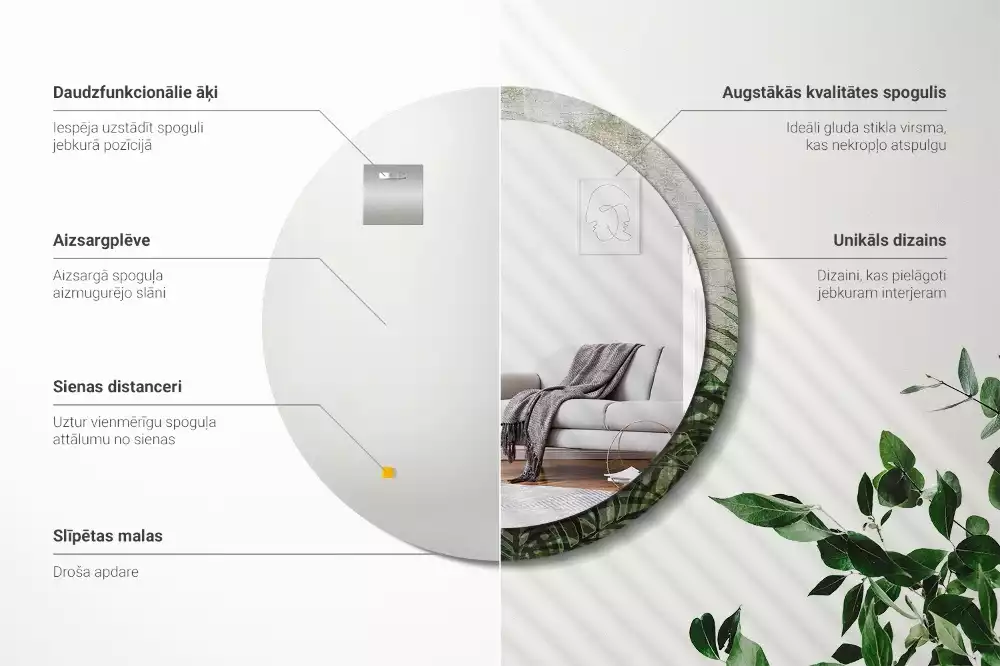 Ronde spiegel met decoratie Varenbladeren