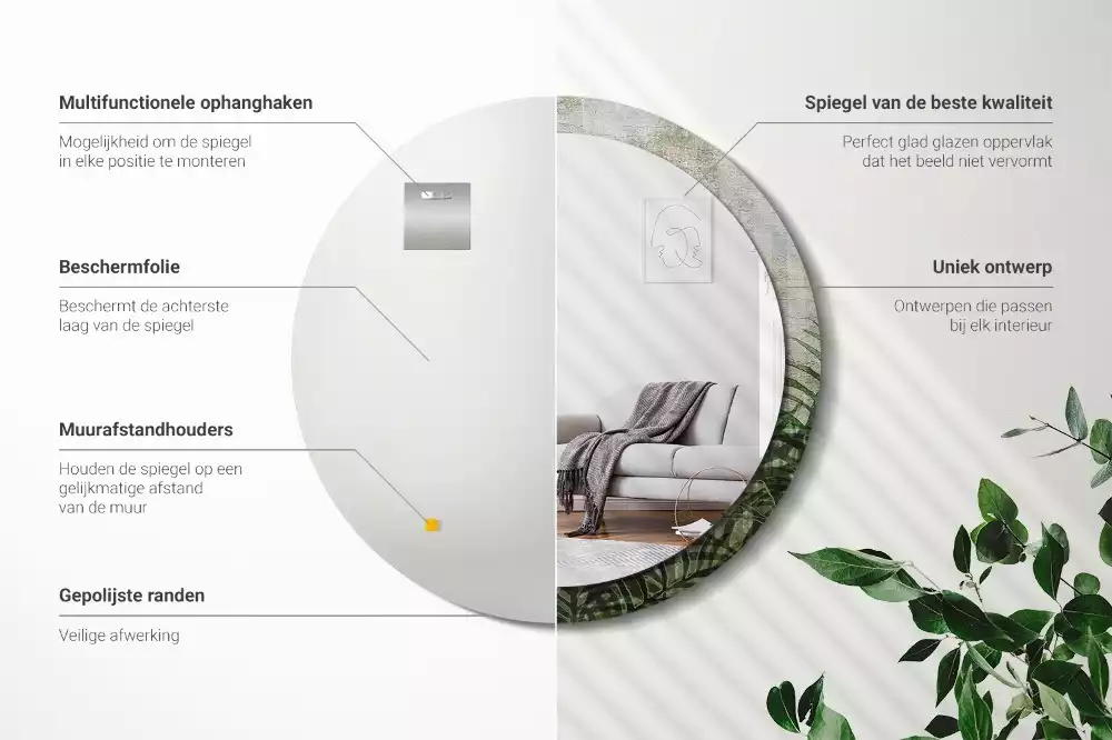 Ronde spiegel met decoratie Varenbladeren