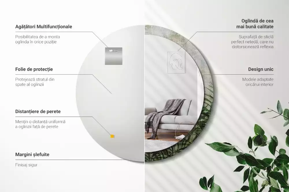 Ronde spiegel met decoratie Varenbladeren