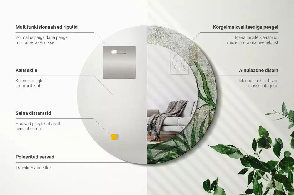 Ronde spiegel met decoratie Varenbladeren