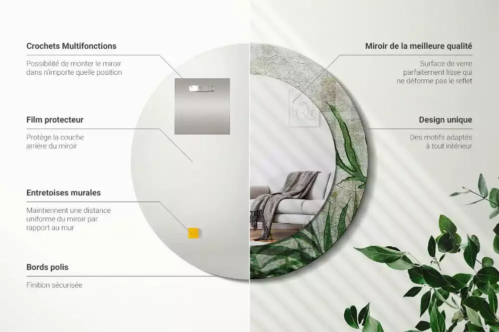 Ronde spiegel met decoratie Varenbladeren