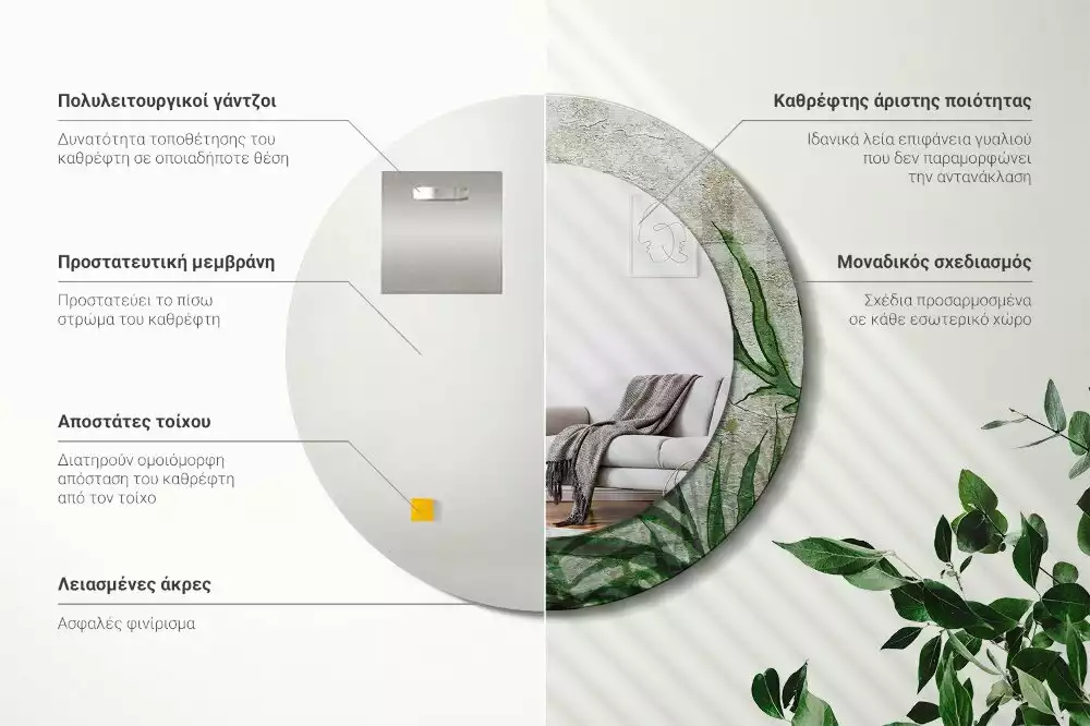 Ronde spiegel met decoratie Varenbladeren