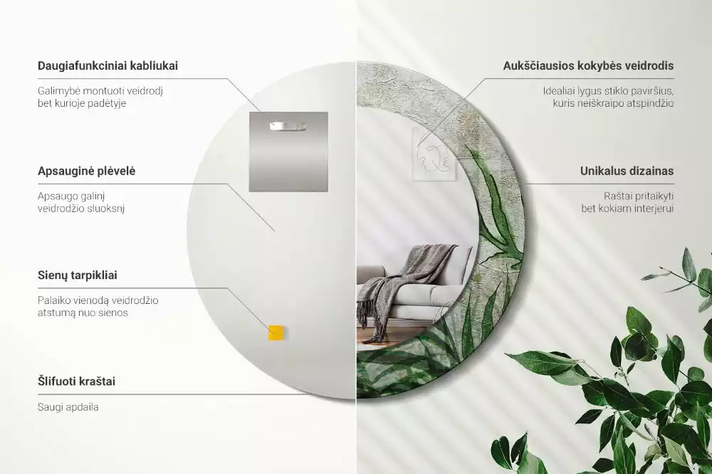 Ronde spiegel met decoratie Varenbladeren