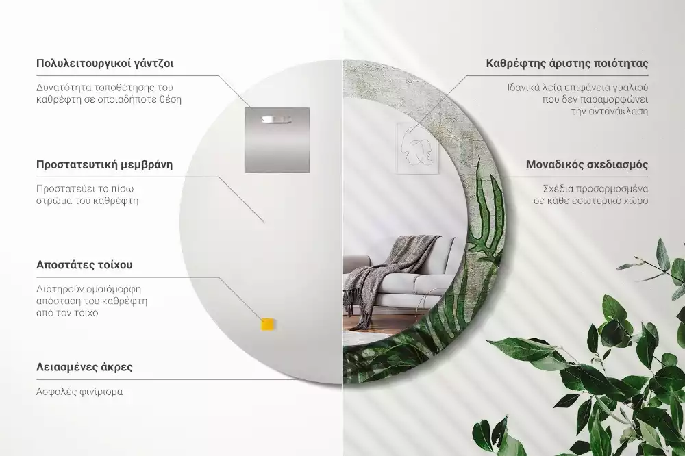 Ronde spiegel met decoratie Varenbladeren