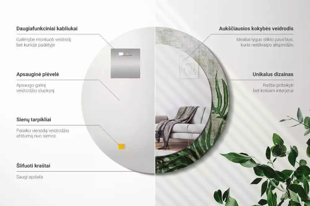 Ronde spiegel met decoratie Varenbladeren