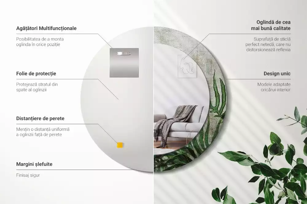 Ronde spiegel met decoratie Varenbladeren