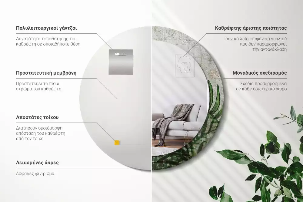 Ronde spiegel met decoratie Varenbladeren