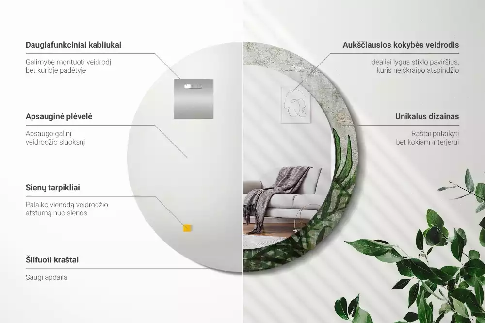 Ronde spiegel met decoratie Varenbladeren