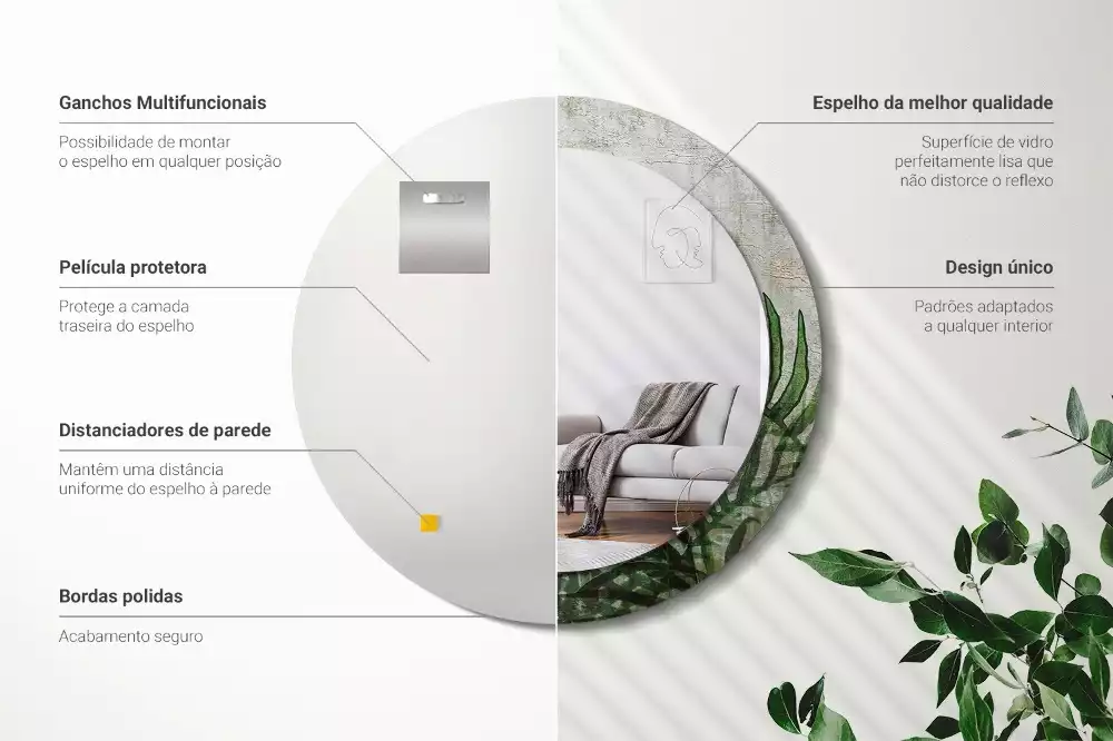 Ronde spiegel met decoratie Varenbladeren