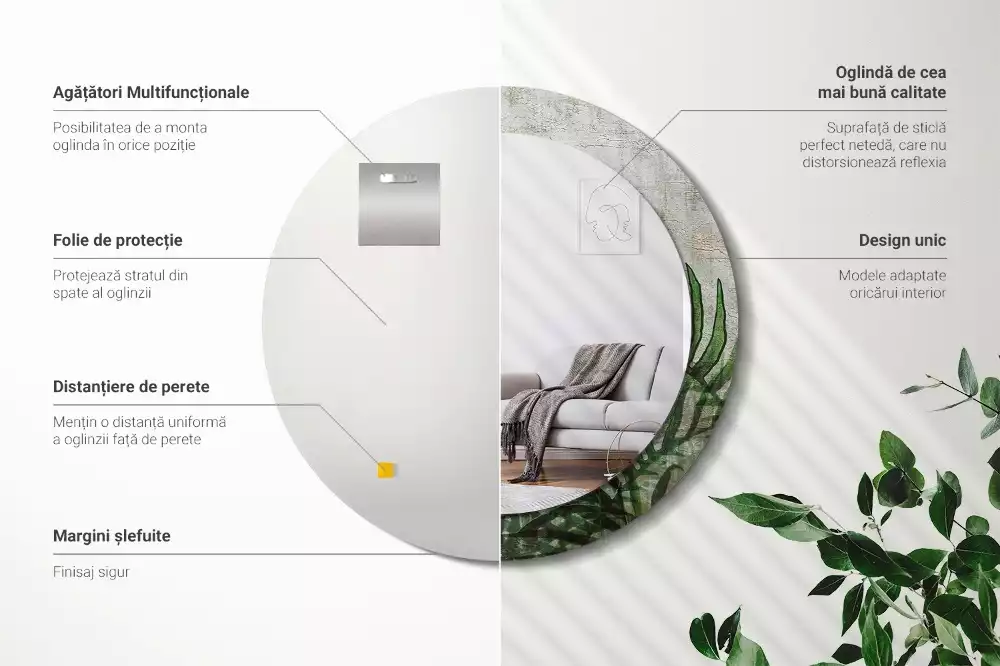 Ronde spiegel met decoratie Varenbladeren