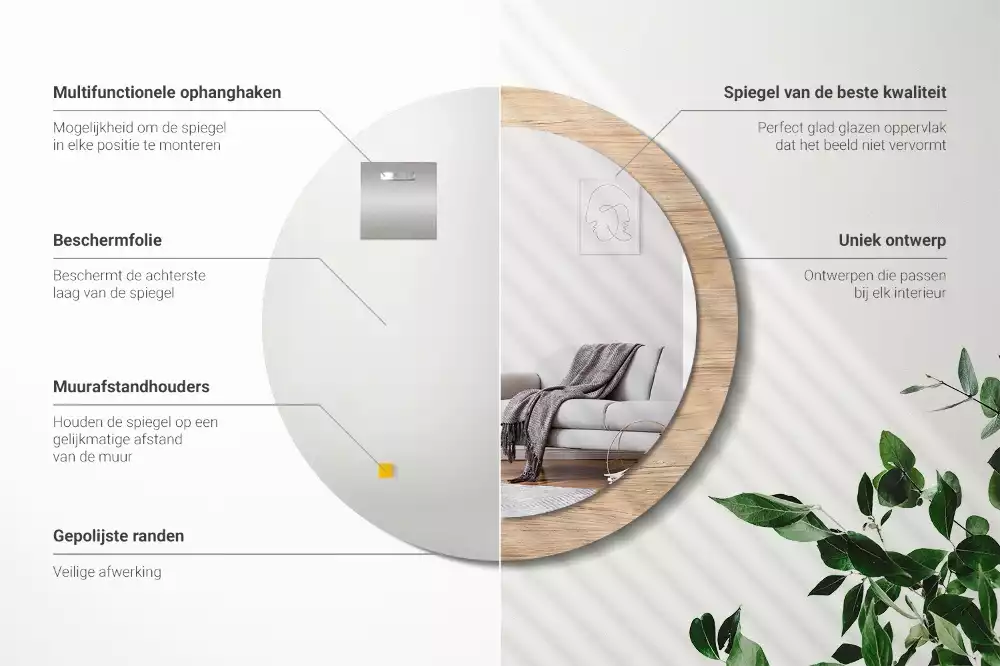 Bedrukte ronde spiegel Hout