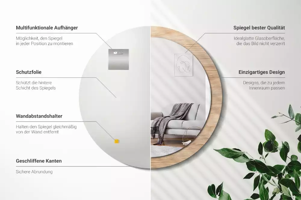 Bedrukte ronde spiegel Hout