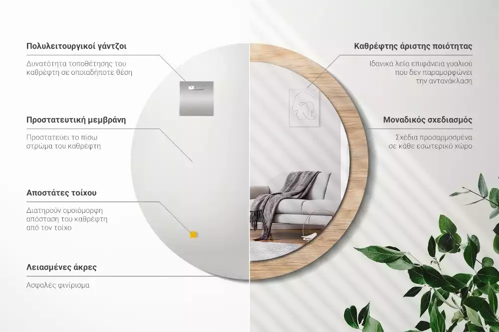 Bedrukte ronde spiegel Hout