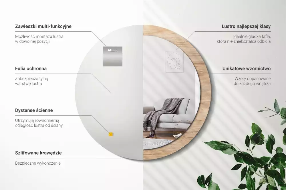 Bedrukte ronde spiegel Hout