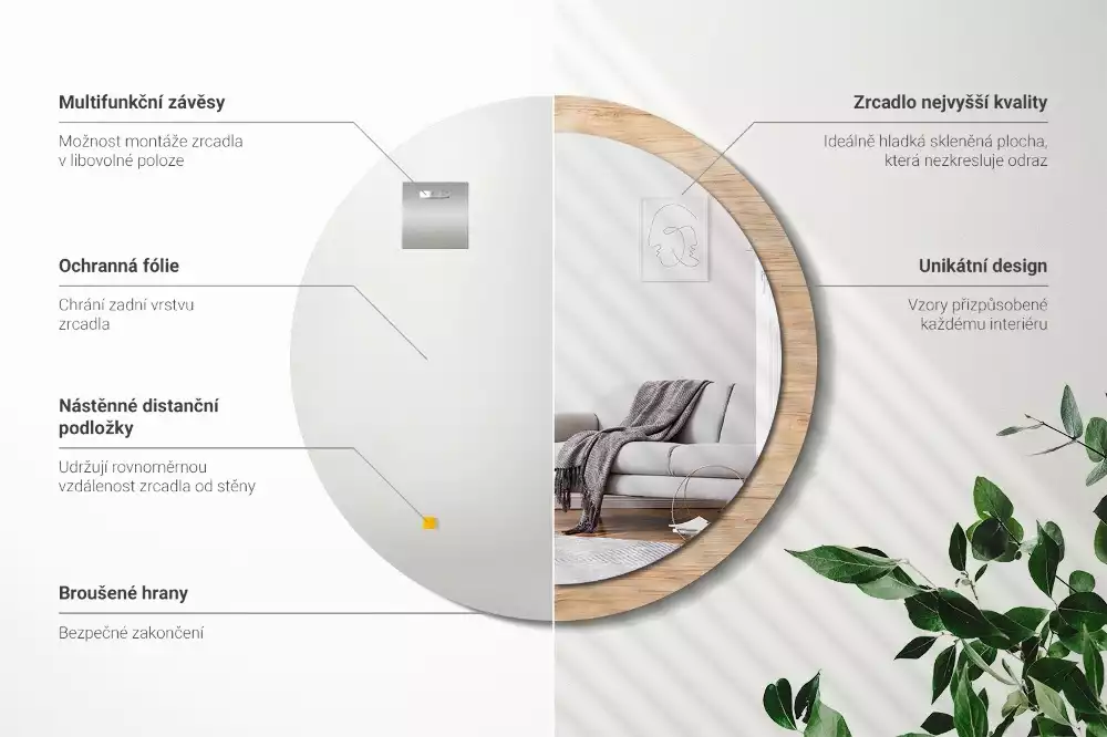 Bedrukte ronde spiegel Hout