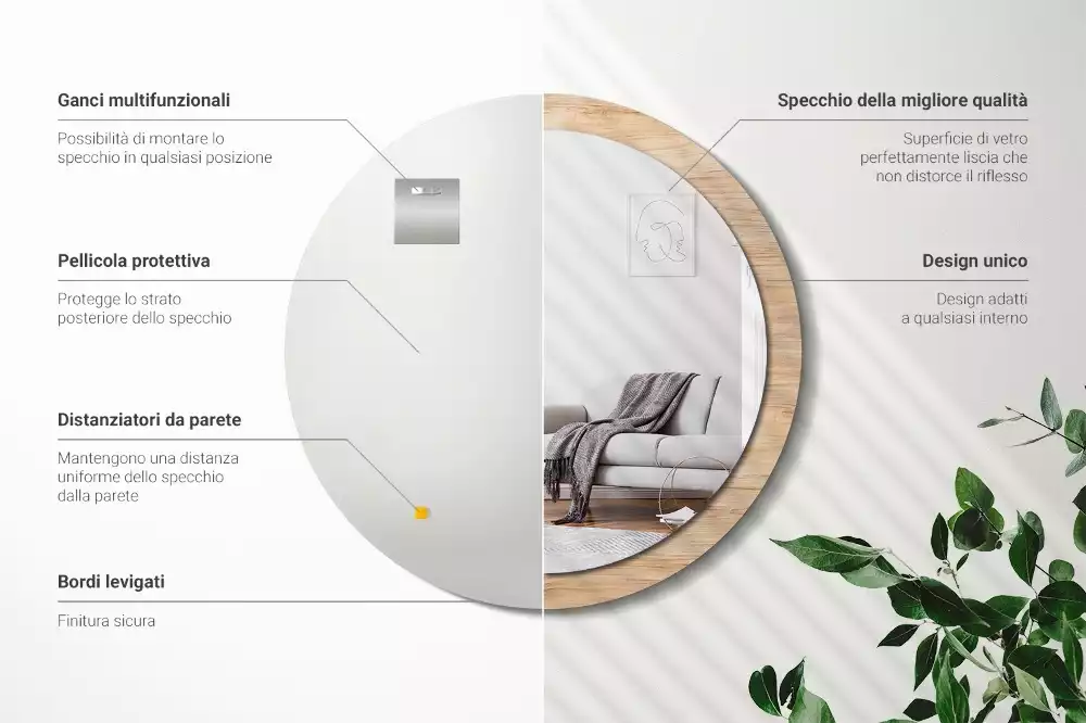 Bedrukte ronde spiegel Hout