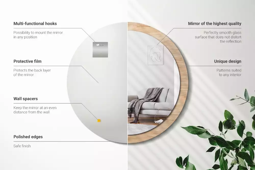 Bedrukte ronde spiegel Hout