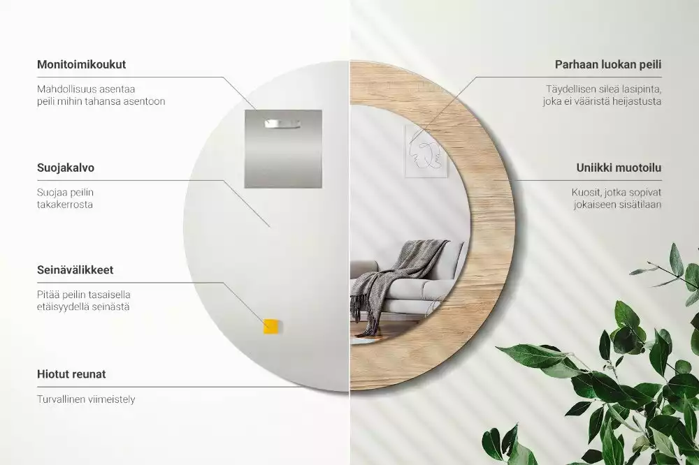 Bedrukte ronde spiegel Hout