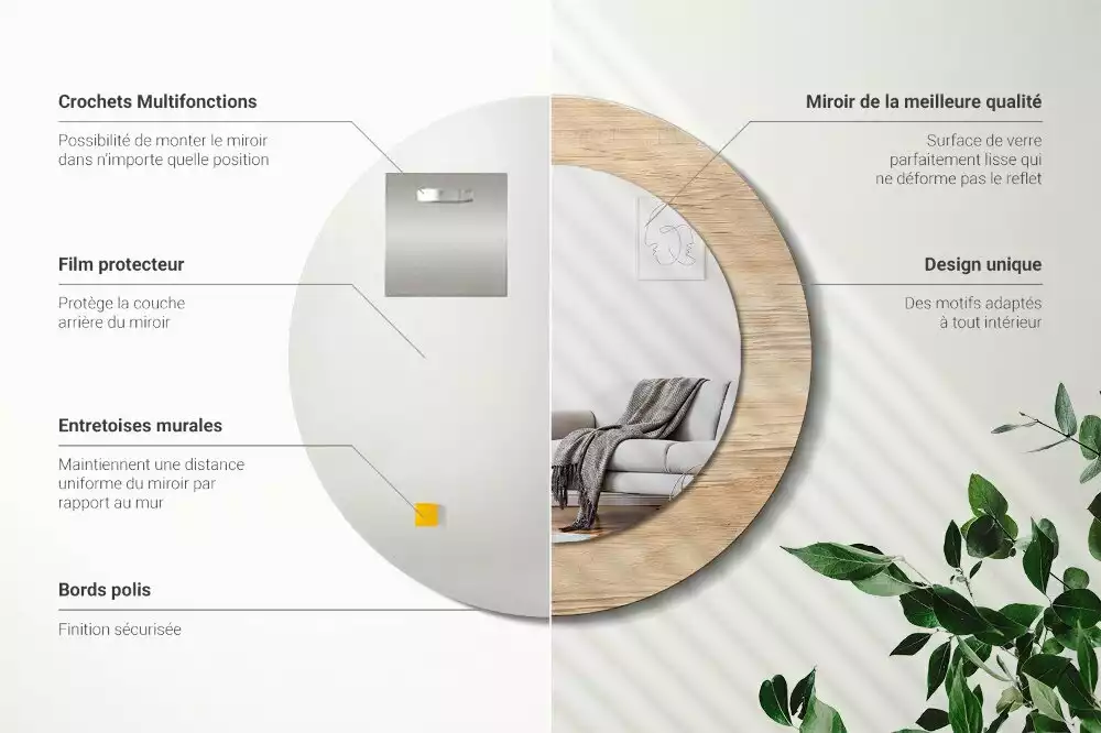 Bedrukte ronde spiegel Hout