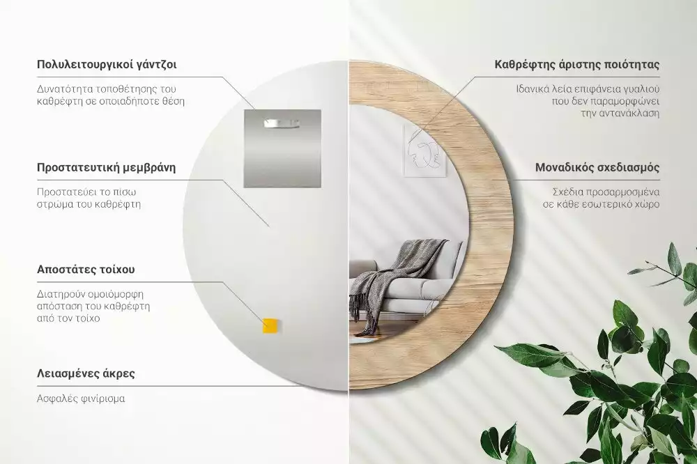 Bedrukte ronde spiegel Hout