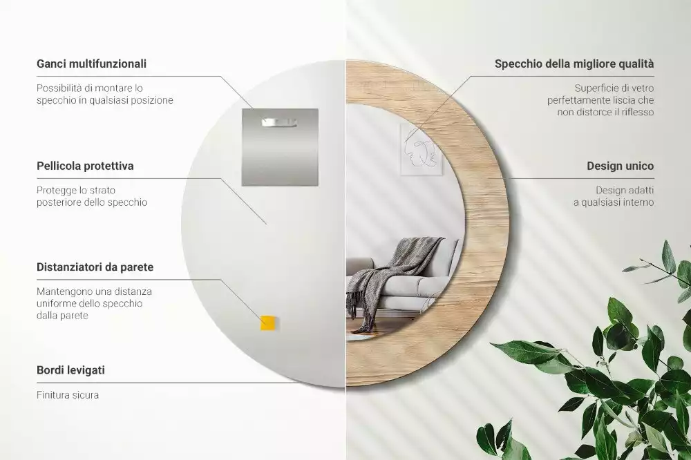 Bedrukte ronde spiegel Hout