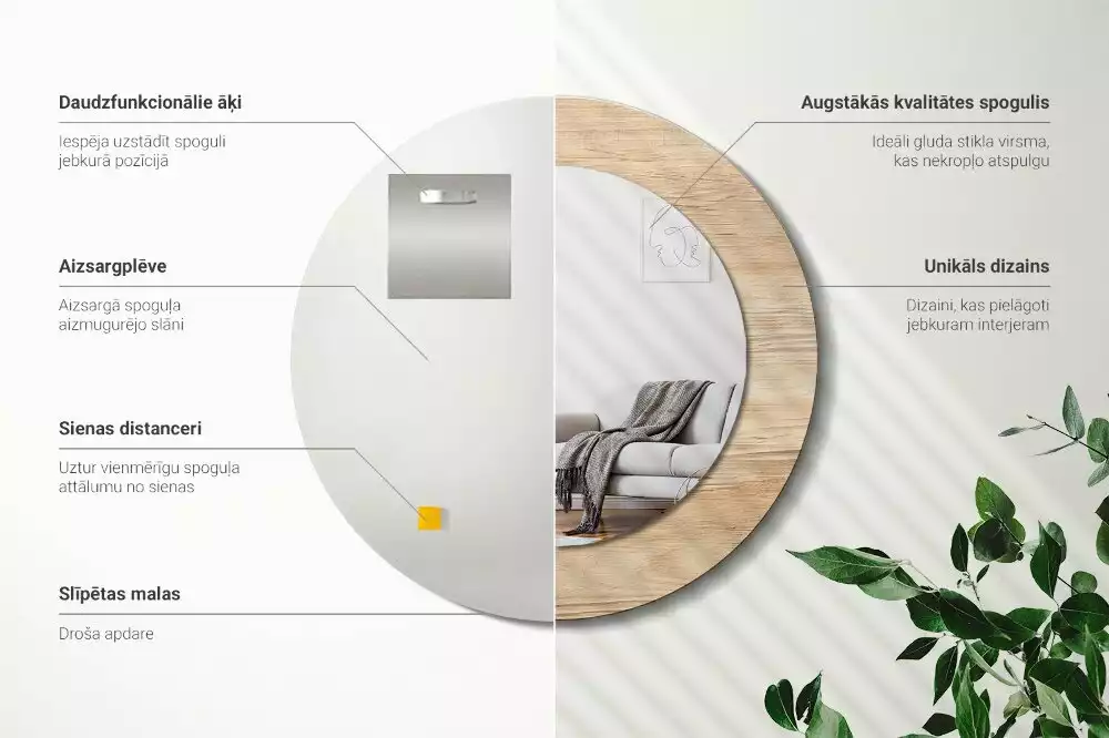 Bedrukte ronde spiegel Hout