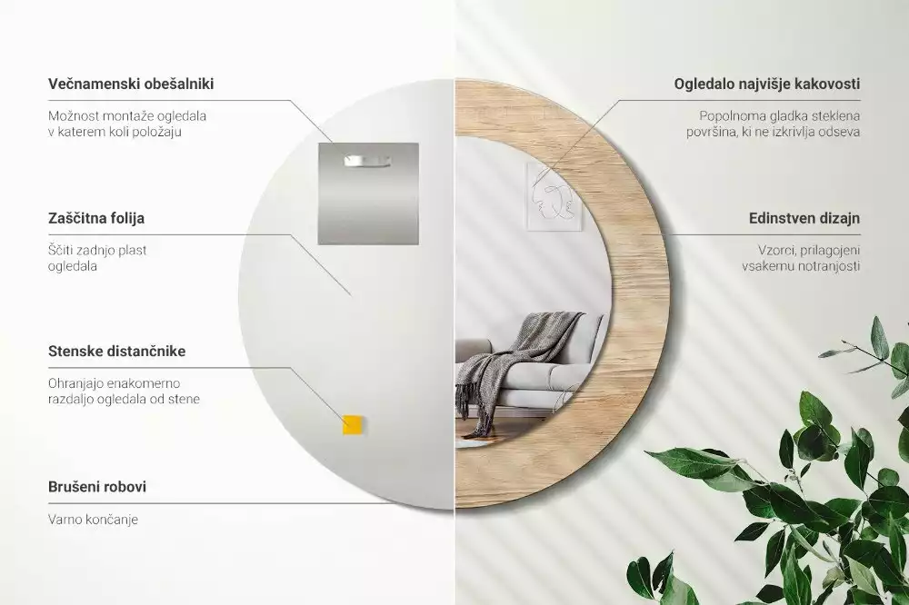 Bedrukte ronde spiegel Hout