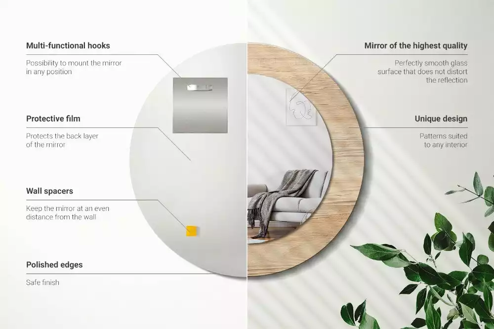 Bedrukte ronde spiegel Hout