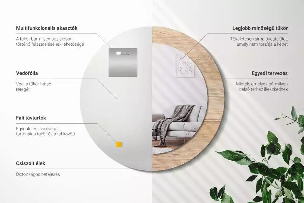 Bedrukte ronde spiegel Hout