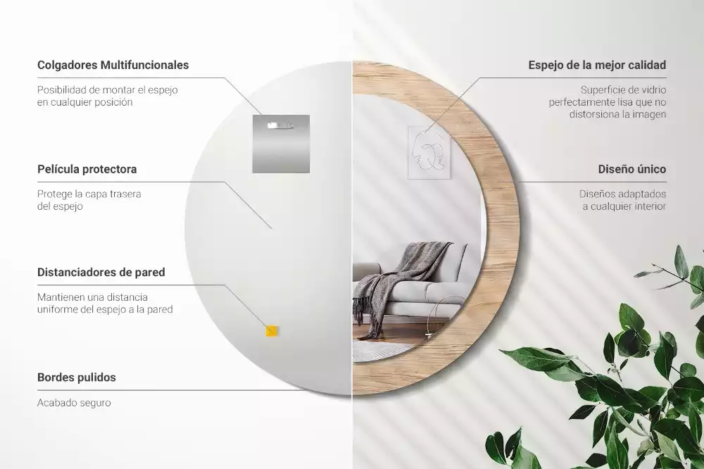 Bedrukte ronde spiegel Hout