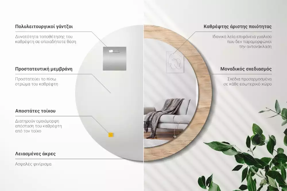 Bedrukte ronde spiegel Hout