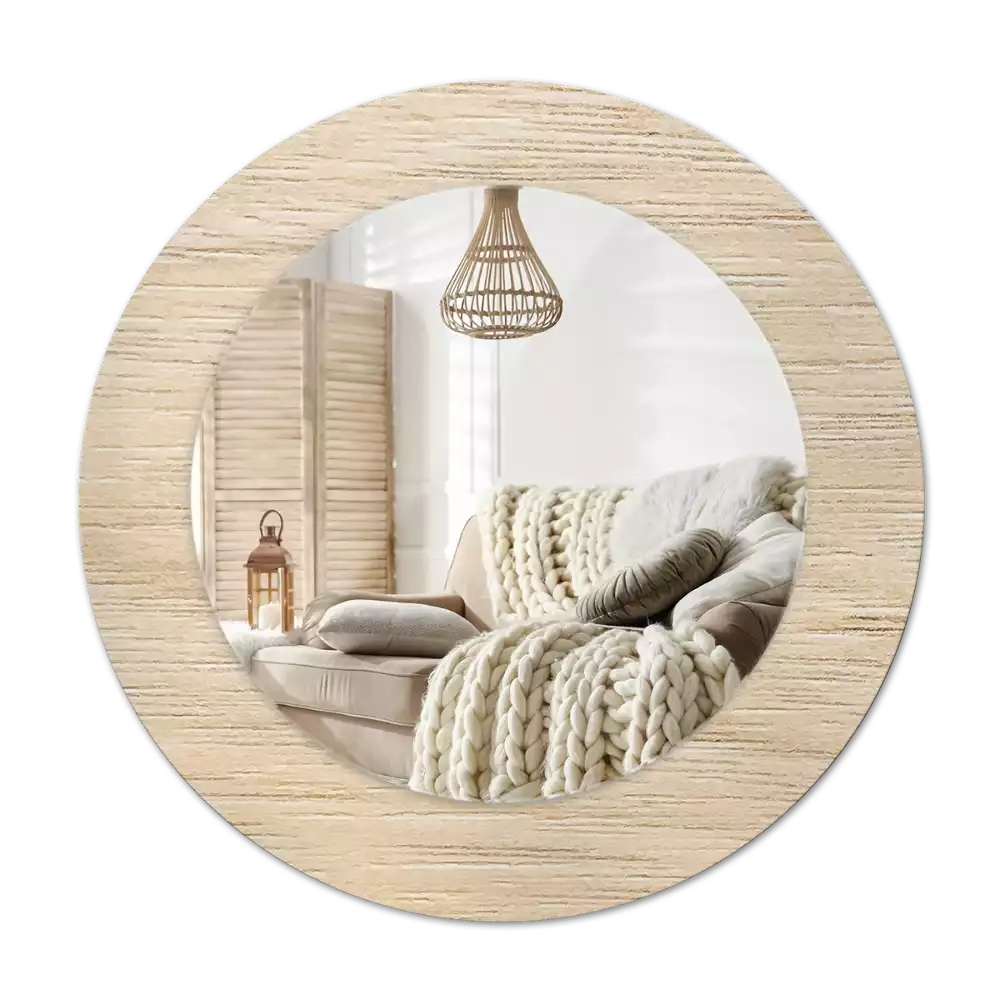Ronde spiegel met decoratie Licht hout
