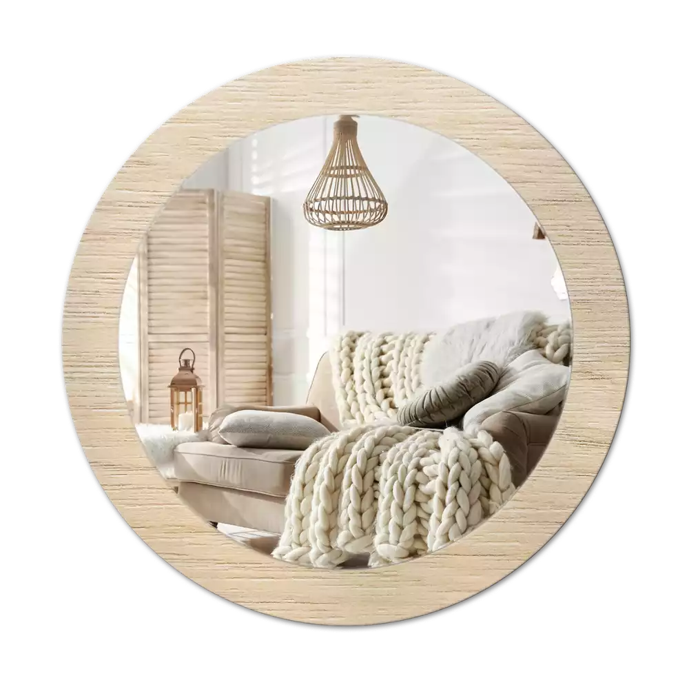 Ronde spiegel met decoratie Licht hout