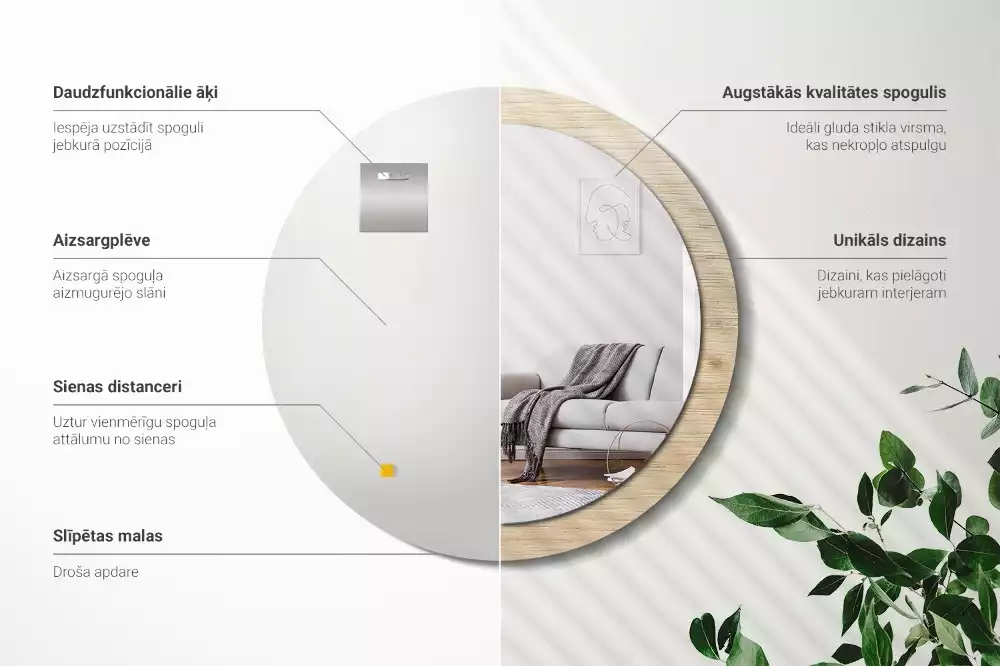 Ronde spiegel met decoratie Licht hout