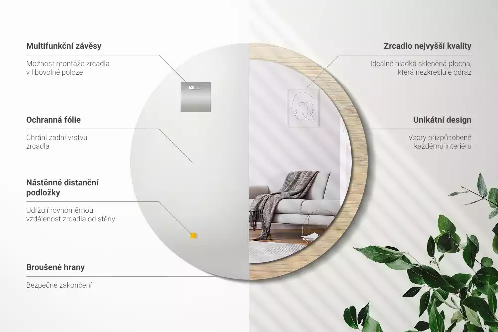 Ronde spiegel met decoratie Licht hout