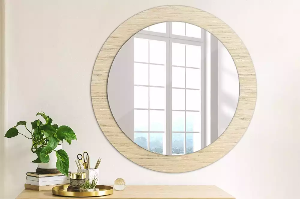 Ronde spiegel met decoratie Licht hout