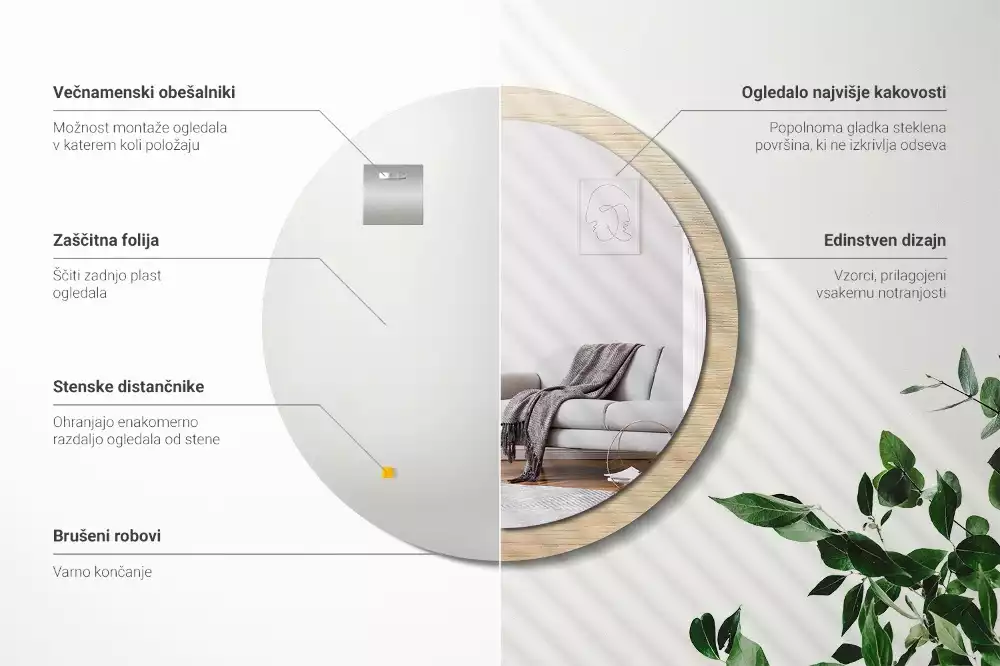 Ronde spiegel met decoratie Licht hout