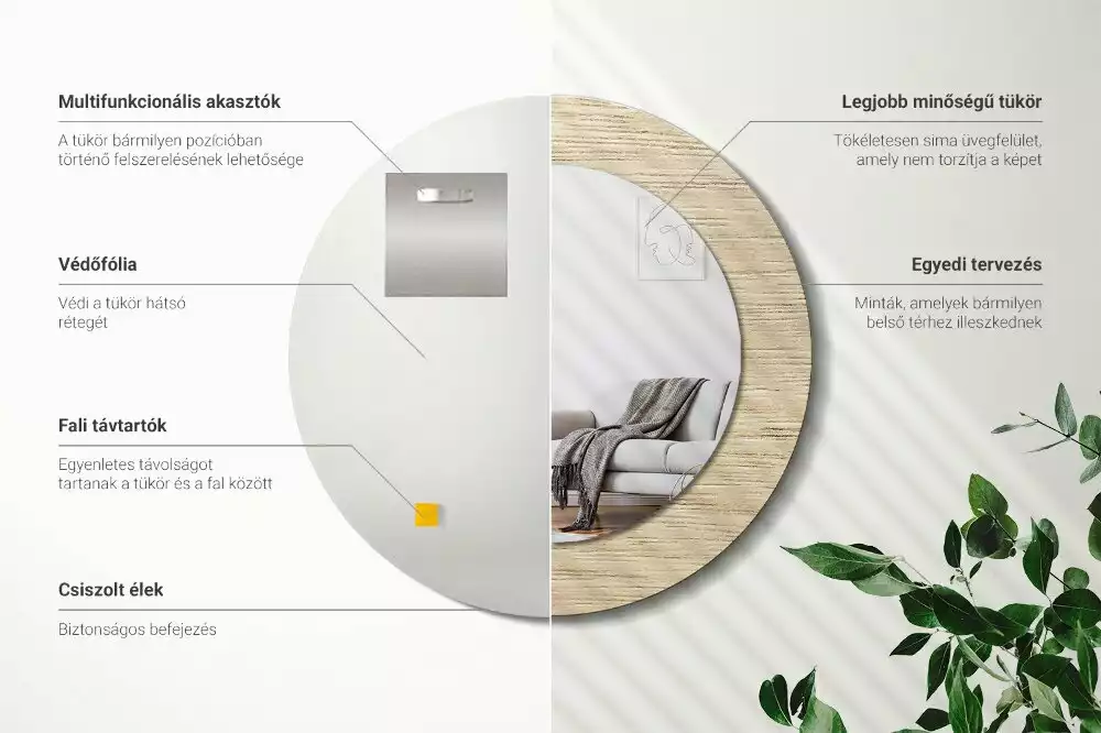 Ronde spiegel met decoratie Licht hout