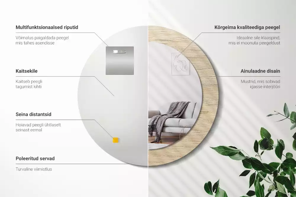 Ronde spiegel met decoratie Licht hout