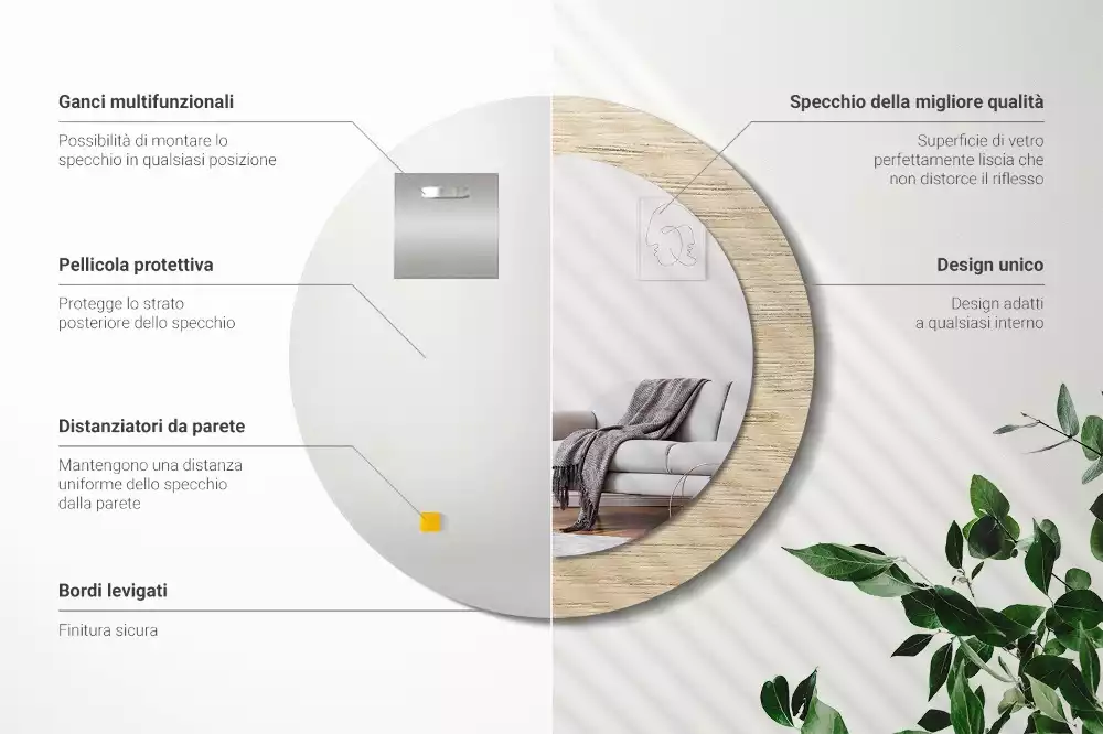 Ronde spiegel met decoratie Licht hout