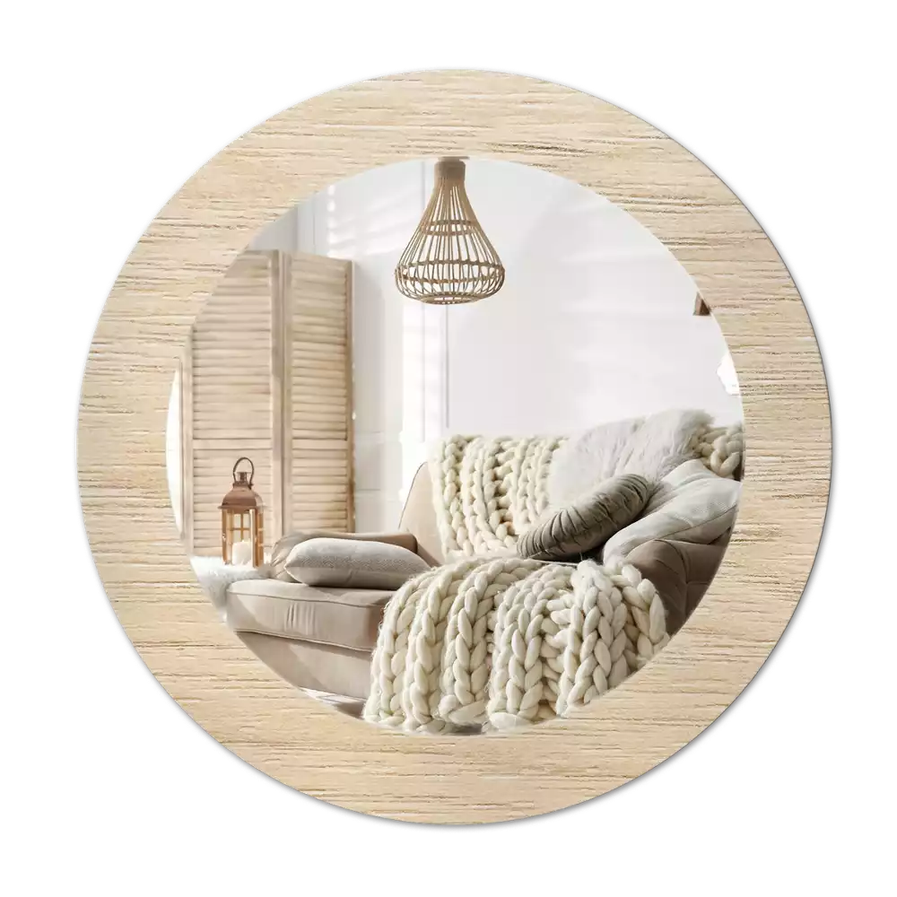 Ronde spiegel met decoratie Licht hout