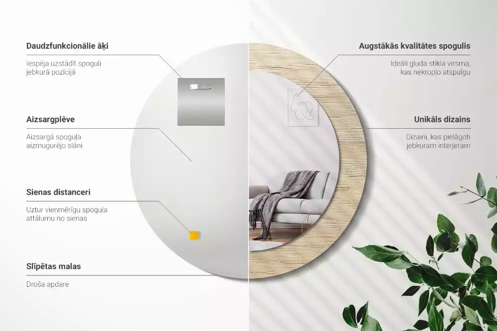 Ronde spiegel met decoratie Licht hout