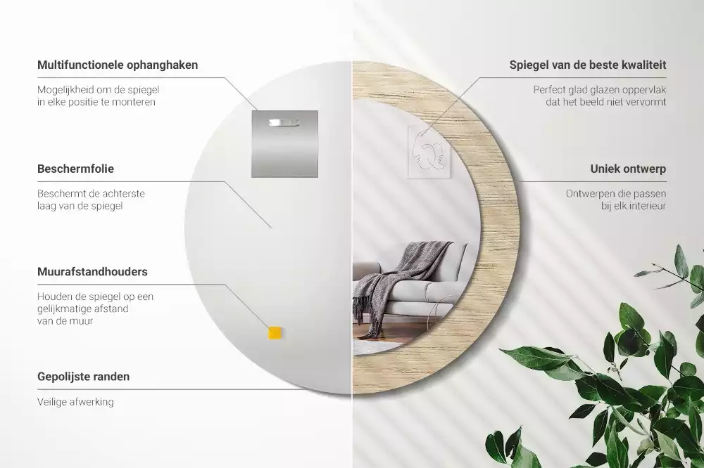 Ronde spiegel met decoratie Licht hout