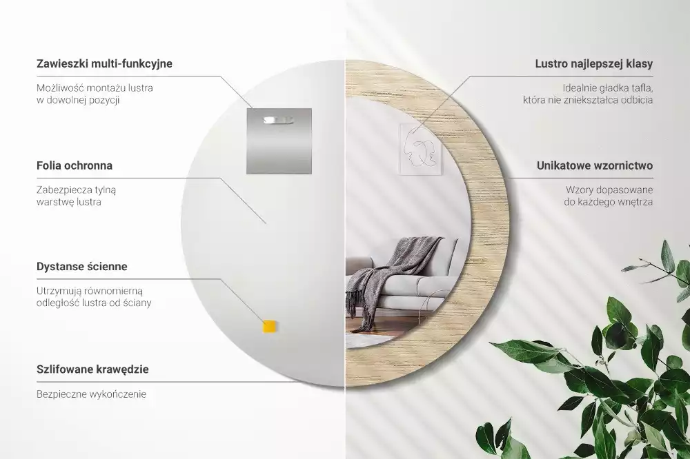 Ronde spiegel met decoratie Licht hout