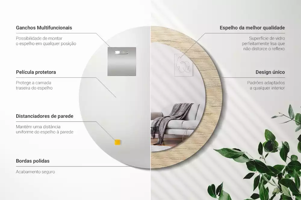 Ronde spiegel met decoratie Licht hout