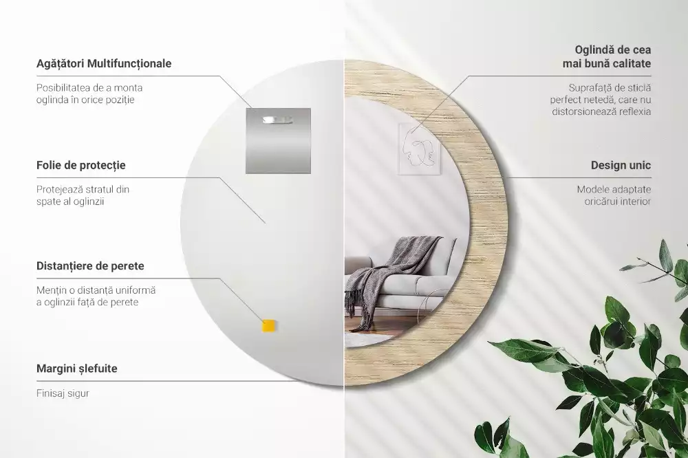 Ronde spiegel met decoratie Licht hout