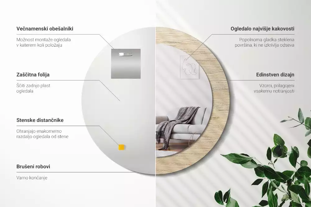 Ronde spiegel met decoratie Licht hout