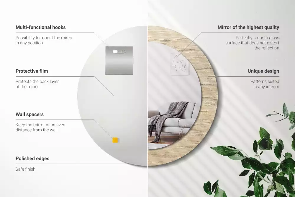 Ronde spiegel met decoratie Licht hout